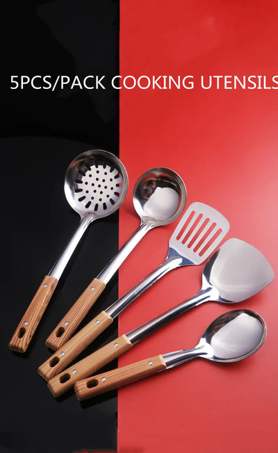 5pcs/lot Stainless Steel Cooking Utensils Turners For Fried Steak Shovel Soup Spoon Slotted Turner Ladles Kitchen Tool XB 038