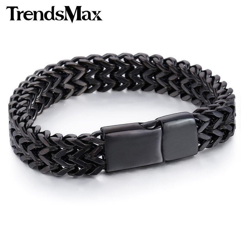 Men's Bracelets Hip Hop Big Gold Color Black Foxtail Link 316L Stainless Steel Bracelet For Male Jewelry Wholesale 12mm KHB246