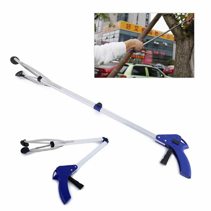 Foldable Long Trash Clamps Grab Pick Up Tool Curved handle design portable factory House Pickup grabber tools