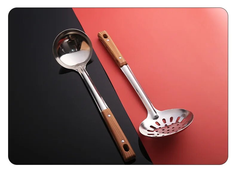 5pcs/lot Stainless Steel Cooking Utensils Turners For Fried Steak Shovel Soup Spoon Slotted Turner Ladles Kitchen Tool XB 038