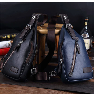 Men's Casual Soft Leather Outdoor Slanted Chest Bag