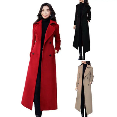 Women‘s Coat Winter Korean Fashion Long Coated Thickened Woolen Winter Coat for Women Black Coat Harajuku