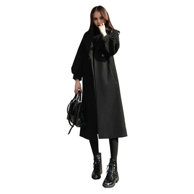 Women‘s Coat Winter Korean Fashion Long Coated Thickened Woolen Winter Coat for Women Black Coat Harajuku