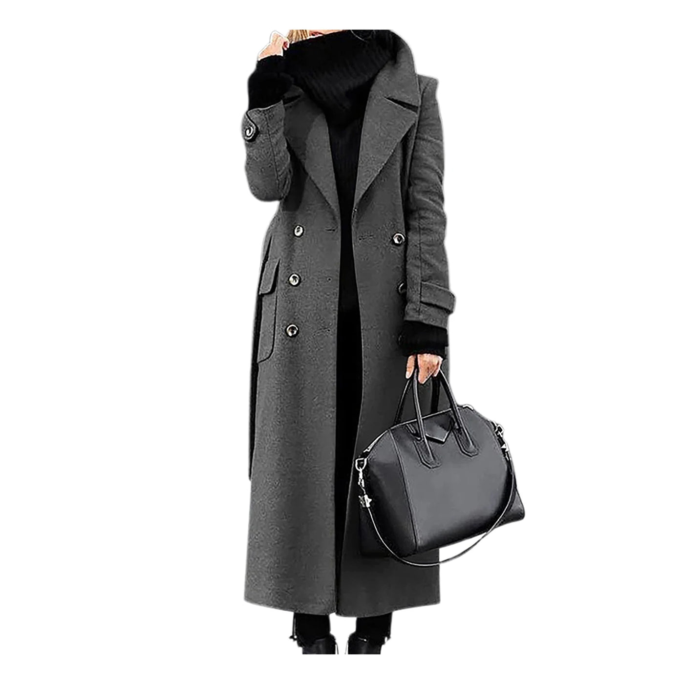 Women‘s Coat Winter Korean Fashion Long Coated Thickened Woolen Winter Coat for Women Black Coat Harajuku