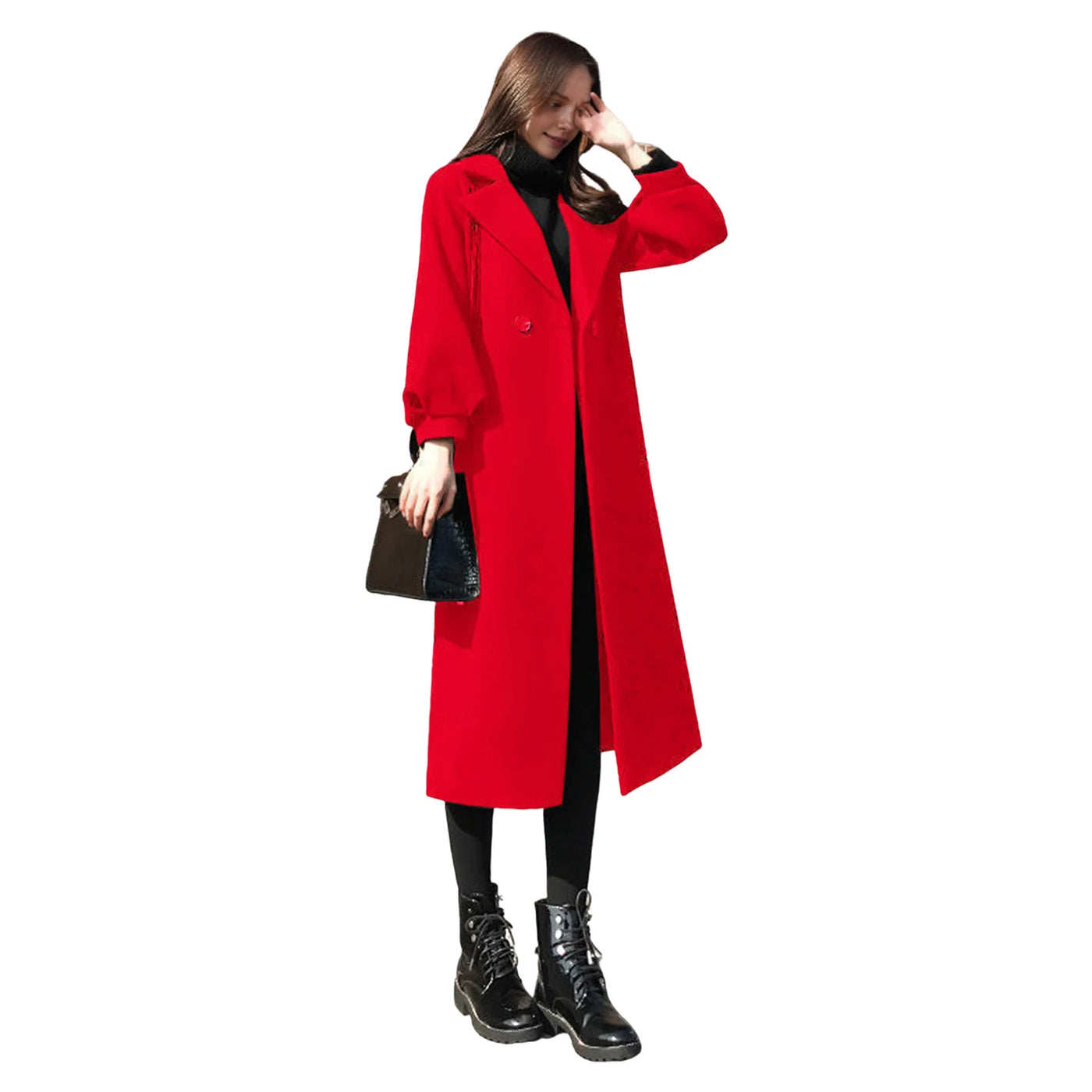 Women‘s Coat Winter Korean Fashion Long Coated Thickened Woolen Winter Coat for Women Black Coat Harajuku