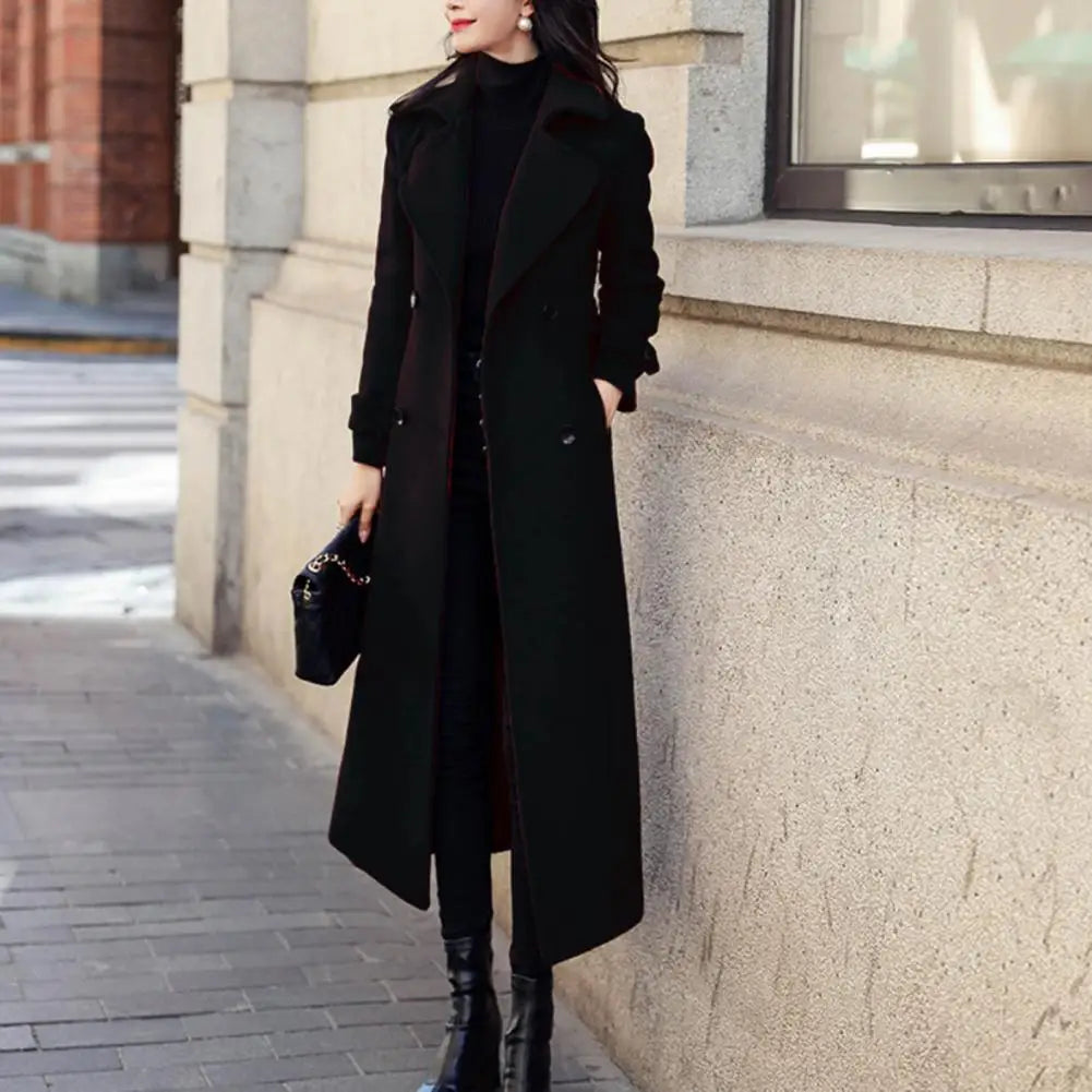 Women‘s Coat Winter Korean Fashion Long Coated Thickened Woolen Winter Coat for Women Black Coat Harajuku