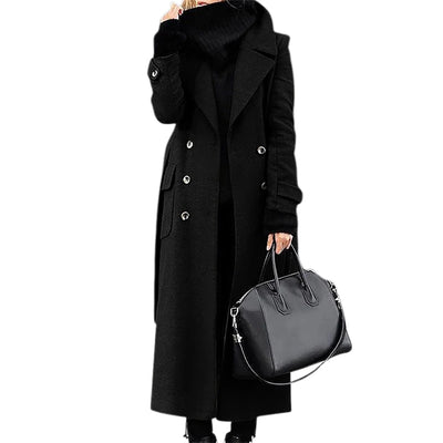 Women‘s Coat Winter Korean Fashion Long Coated Thickened Woolen Winter Coat for Women Black Coat Harajuku