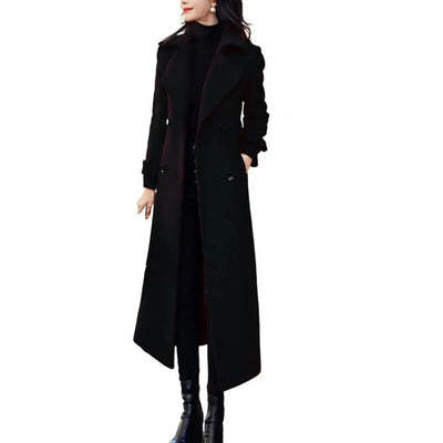 Women‘s Coat Winter Korean Fashion Long Coated Thickened Woolen Winter Coat for Women Black Coat Harajuku