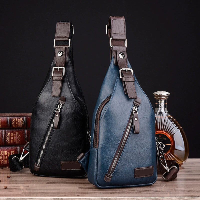 Men's Casual Soft Leather Outdoor Slanted Chest Bag