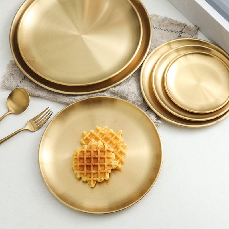 1Pcs European Style Dinner Plates Gold Dining Plate Serving Dishes