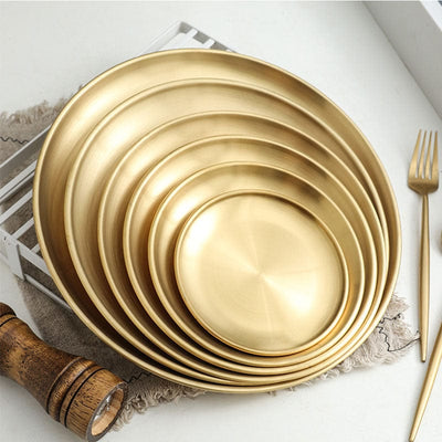 1Pcs European Style Dinner Plates Gold Dining Plate Serving Dishes