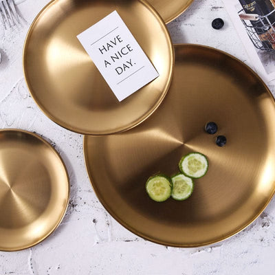 1Pcs European Style Dinner Plates Gold Dining Plate Serving Dishes