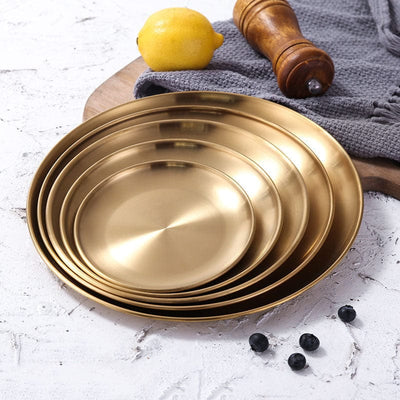 1Pcs European Style Dinner Plates Gold Dining Plate Serving Dishes