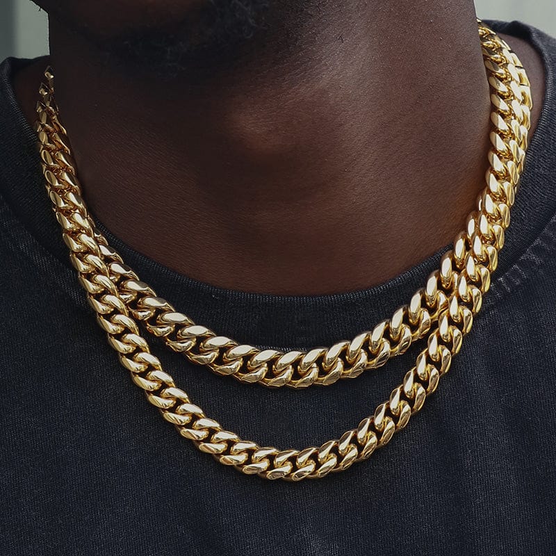 6mm 18mm Hip Hop Golden Curb Cuban Link Chain Stainless Steel Necklace