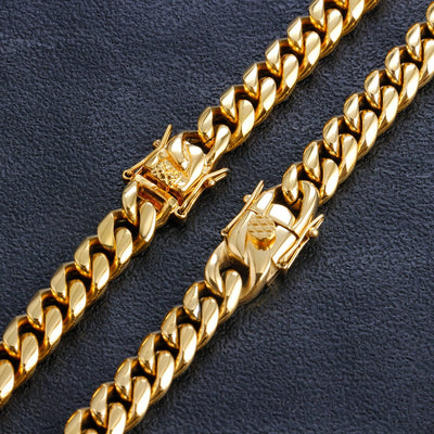 6mm 18mm Hip Hop Golden Curb Cuban Link Chain Stainless Steel Necklace