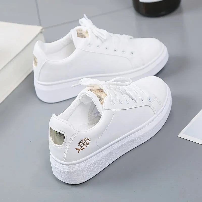 Maogu 2023 New U Leather Women's White Casual Woman Vulcanize Sneakers Breathable Sport Walking Running Platform Flats Shoes