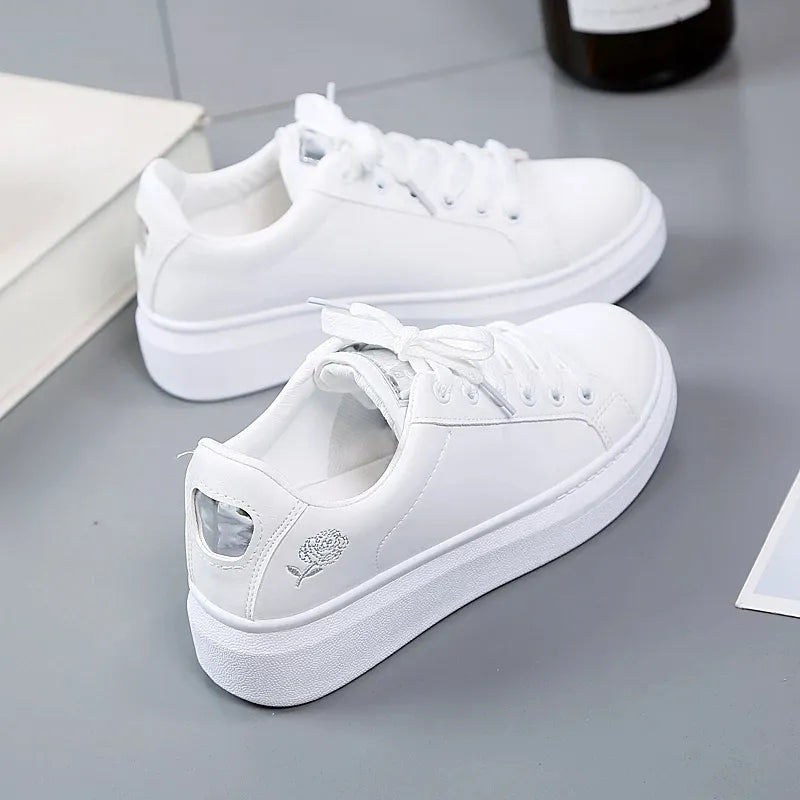 Maogu 2023 New U Leather Women's White Casual Woman Vulcanize Sneakers Breathable Sport Walking Running Platform Flats Shoes