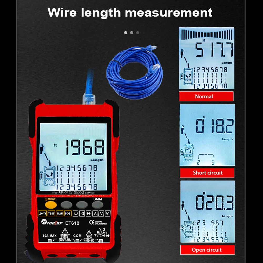 ET618 Cable Tester Analogs Digital Search POE Test Cable Pairing Network Cable Length Short Open Circuit Measure Trackers