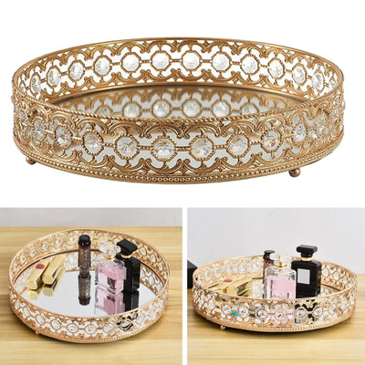 Gold Crystal Tray Jewelry Tray Cosmetic Vanity Tray Mirrored Makeup Tray Perfume Home Decor Bathroom Accessories