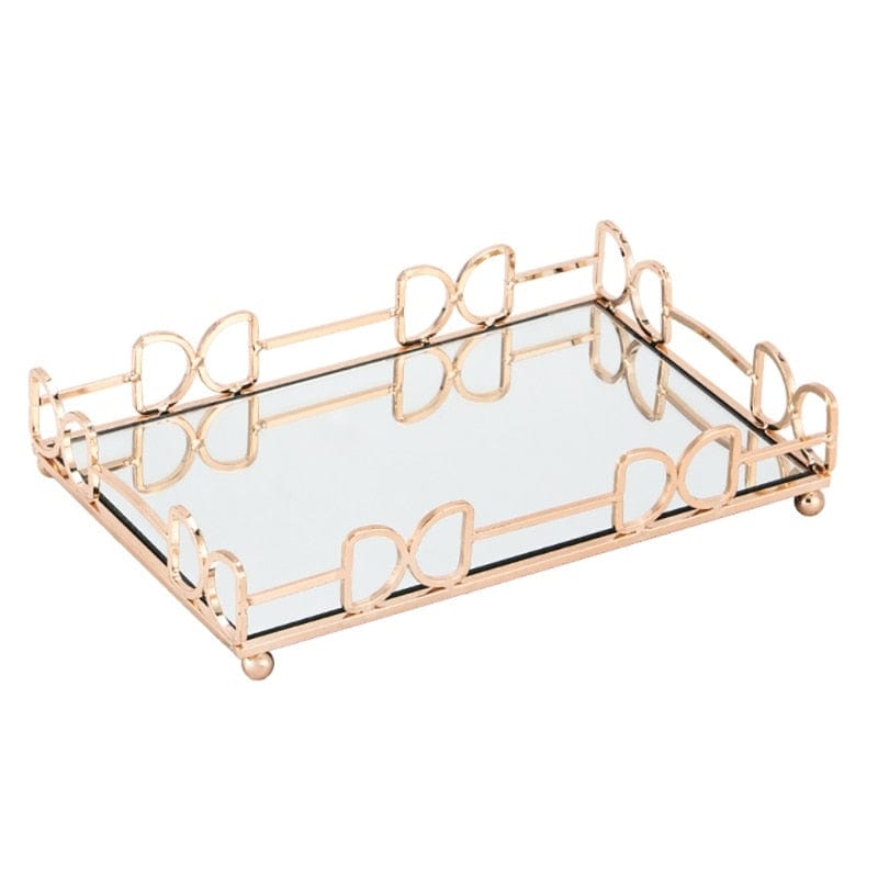 Rectangle Gold Mirror Tray Perfume Jewelry Display Dresser Vanity Serving Tray Makeup Organizer for Bathroom Bedroom Decor